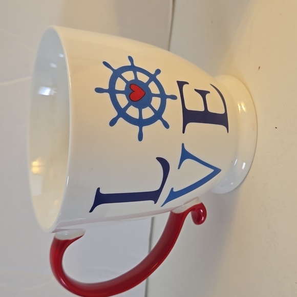 Nautical Two Love Mugs with Red Handles - Picture 2 of 4